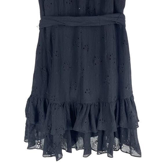 Rebecca Taylor Black Dree Silk Blend Eyelet Ruffle Mini Dress Size 12 - Picture 10 of 12